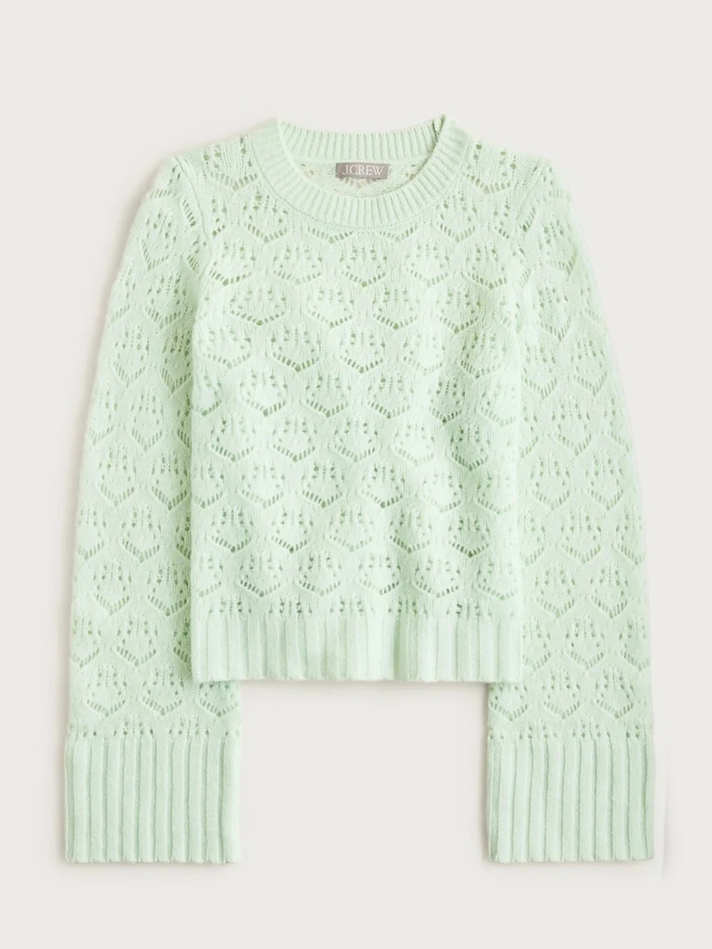 J crew Wide-sleeve pointelle crewneck sweater in merino wool